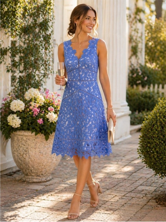 Vineyard Vines Dresses & Skirts - Vineyard Vine Lace 144th Kentucky Derby Dress  Periwinkle V Neck Crochet